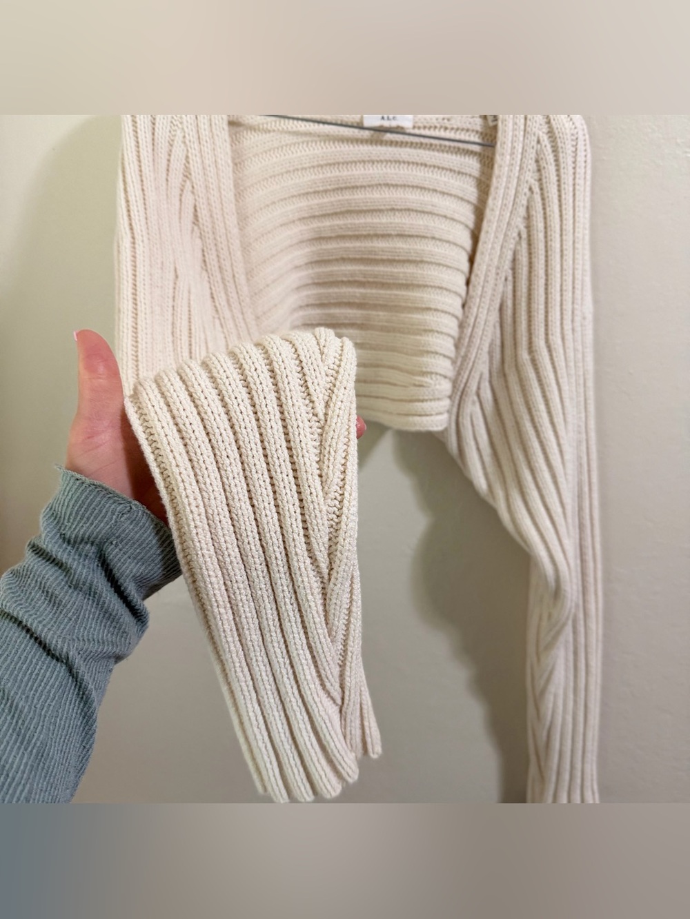 A.L.C. Ivory Ribbed Knit Cropped Bolero Shrug Sweater Size Small Excellent - Picture 4 of 10